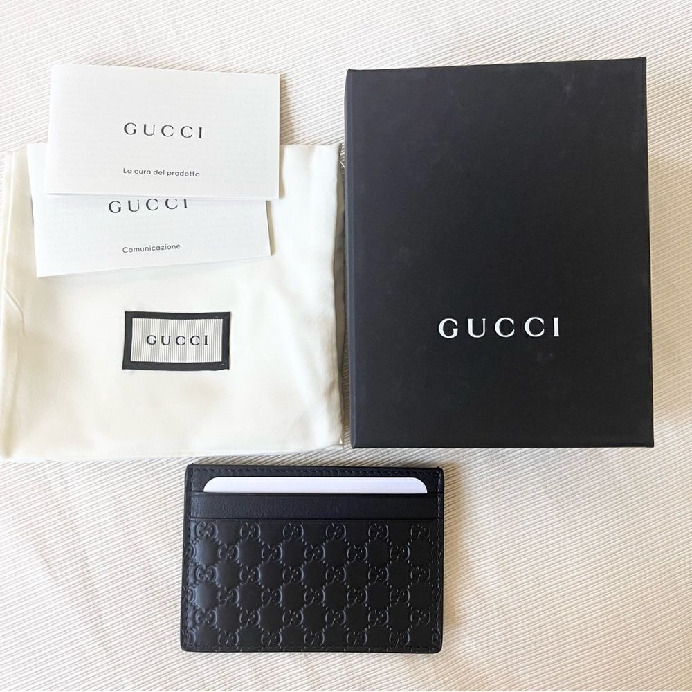 NEW Authentic Gucci Navy Microguccissima Embossed Leather Credit Card Holder